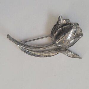 Vintage Silver Tulip Flower Brooch Pin